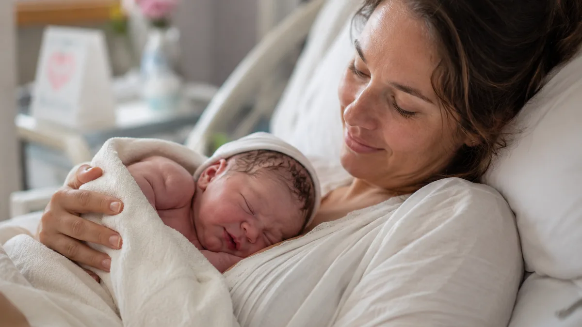 Moeder met haar pasgeboren baby tijdens de eerste 24 uur na de geboorte